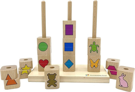 Puzzle Stacking Rings Educational Toy Shapes Colors Animals Sorter Preschool Sensory Toy Montessori STEM Developmental Sorting Stacking for Toddlers Babies Kids Boy Girl for 2 3 4+ Years Old