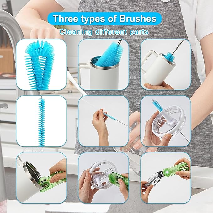 4 Pack Bottle Cleaner Set, Including Long Water Bottle Clean, Straw Clean and 3 in 1 Multi Functions Clean, Suitable for Stanley Cups, Baby Bottles, Travel Mugs, Decanters, Straws