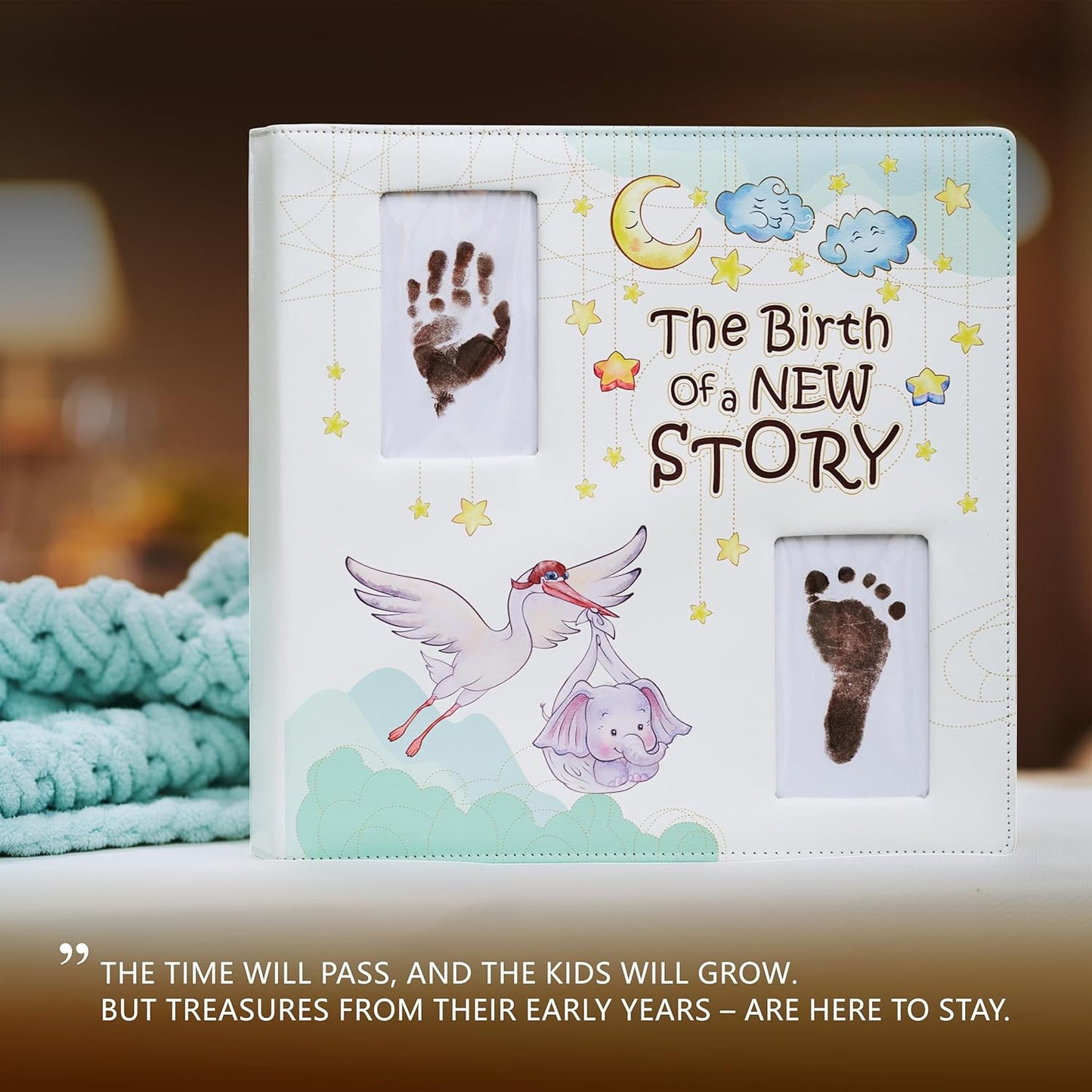 Keepsake Baby Memory Book Girl Boy – Timeless Leather-Bound Baby Milestone Book – Baby Book Keepsake Record First 5 Years – Gender Neutral Baby Scrapbook Album, Baby Album Journal Registry Search Gift