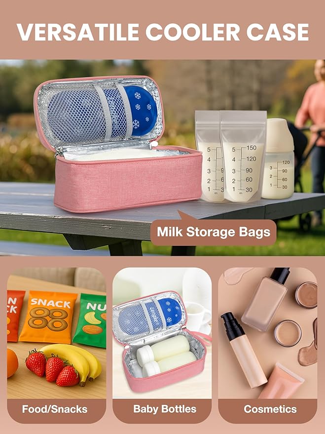 Breast Milk Cooler Travel Bag, Real-Time Temperature Display, Holds 4-6 Breastmilk Storage Bag with 2 Breast Milk Ice Pack, Cooling & Waterproof Portable Cooler for Moms on The Go(Pink)