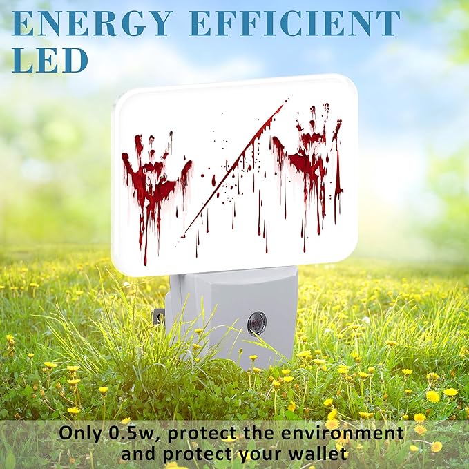 Halloween Horror Bloody Handprints Night Light Plug into Wall, Halloween Night Light with Dusk to Dawn Sensor for Kid Girls Boys Women Men Bedroom, Hallway, Kitchen, Bathroom, Stairs Decor