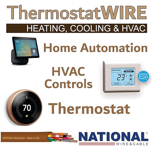 18/10 25Ft. NATIONAL Wire&Cable Thermostat Doorbell HVAC Heating Control Professional Cable Wire - Made in USA - 100% Solid Copper Conductors, CL2 ETL Listed, Low Voltage Applications Use