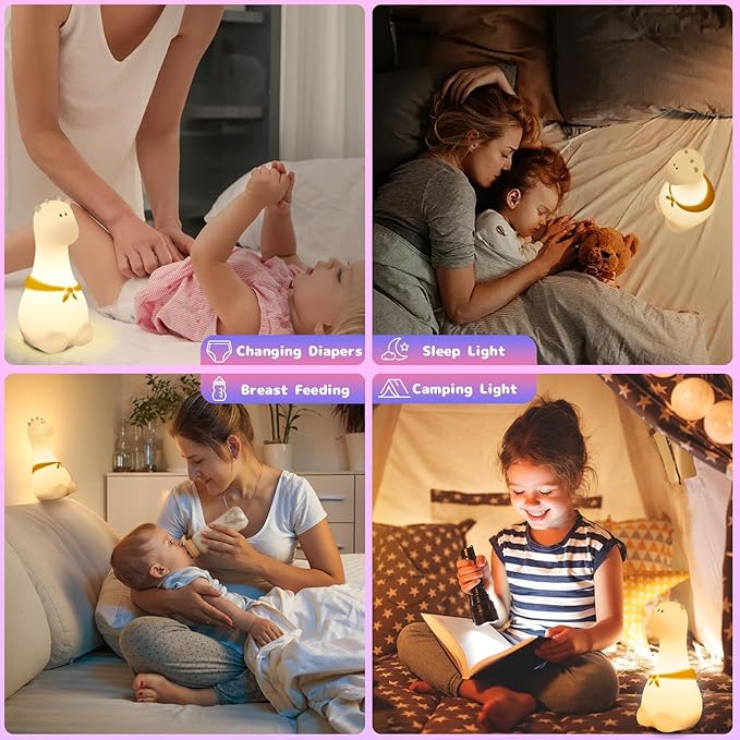 Silicone Night Light for Kids – Rechargeable Tap Control Lamp with 8 Colors, Cute Animal Design for Nursery, Toddler Room Decor, Gifts for Girls and Boys (Giraffe)