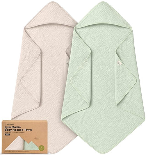 KeaBabies Muslin Hooded Baby Towels for Newborn Girls, Boys - 2-Pack, 30x30 Organic Cotton Baby Bath Towels Hooded, Soft Absorbent, Toddlers, Kids, Infant, Newborn Bath Essentials (Sage, Petite)