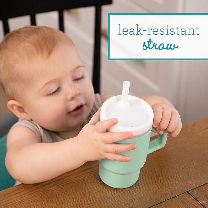 Infantino My 1st Tumbler, Silicone Sippy Cup with Straw & Handle, Spill-Resistant Baby Cup for On-the-Go, BPA-Free Transition Bottle, Mint