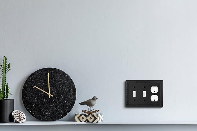 Henne Bery Sunken Pearls Heavy Duty Decorative Wall Plate Switch Plate Outlet Cover (Double Toggle/Single Duplex, Matte Black)
