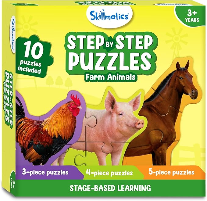 Skillmatics Step by Step Puzzles - 40 Piece Jigsaw & Toddler Puzzle, Farm Animals, Christmas Stocking Stuffers, Montessori Educational & Travel Toy for Boys & Girls, Gifts for Kids Ages 3, 4, 5 and Up