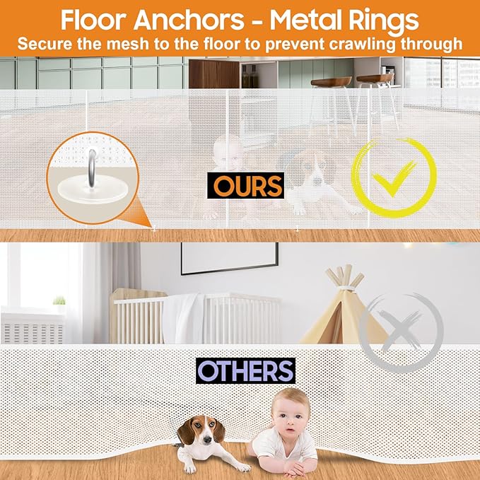 180" Extra Wide Retractable Baby Gates for Large Openings, 42" Extra Tall with Support Rods, Prevent Crawling, Mesh Dog/Pet Gate for Stairs/Doorways, Indoor/Outdoor Use