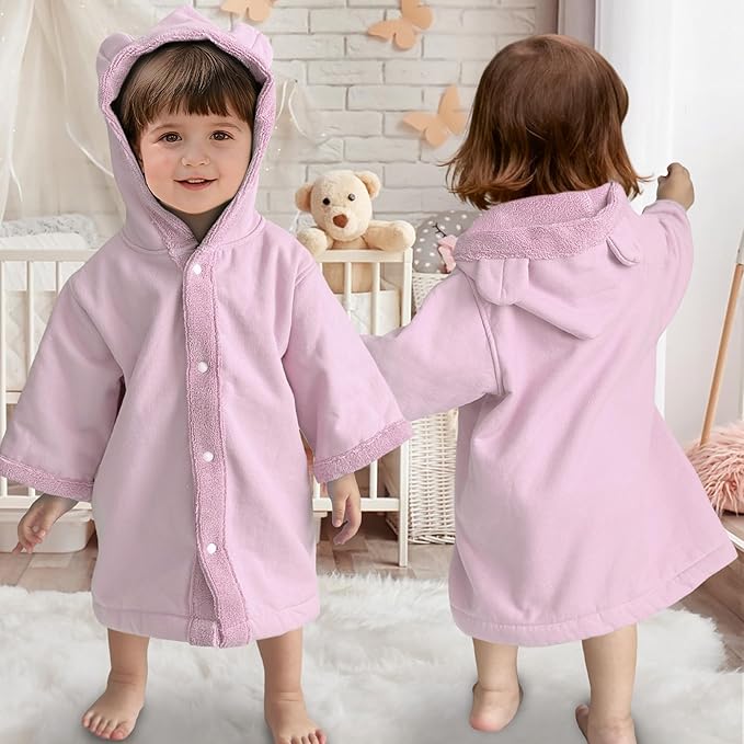 VOOVA & MOVAS Baby Hooded Towel with Bear Ear, 0-3Years | 100% Cotton,Low Lint, Ultra-Soft & Absorbent | Gentle for Sensitive Skin, Bath, Pool & Beach Towel | Newborn (Pink)