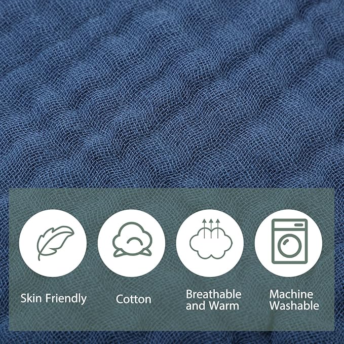 VitalCozy 6 Pcs Baby Muslin Hooded Bath Towels and Washcloths, 32 x 32 Inch Cotton Absorbent Blankets for Newborn Infant Shower Gift (Green, Blue)