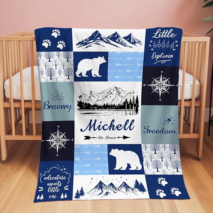 Personalized Baby Blankets for Girls & Boys - Super Soft Easter Blanket with Thick Double-Layer Dotted Backing, Personalized Baby Gifts for Baby Shower from Grandma (Blue, Customize Now)