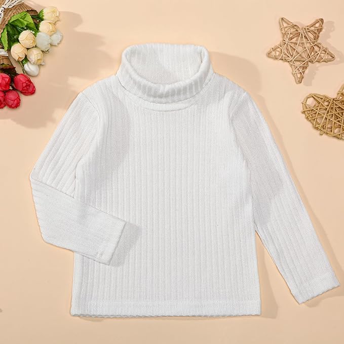 DEFAHN 2 Pack Toddler Unisex Solid Turtleneck T-Shirt Long Sleeve Ribbed Sweatshirt Basic Tee Tops Girls Boys