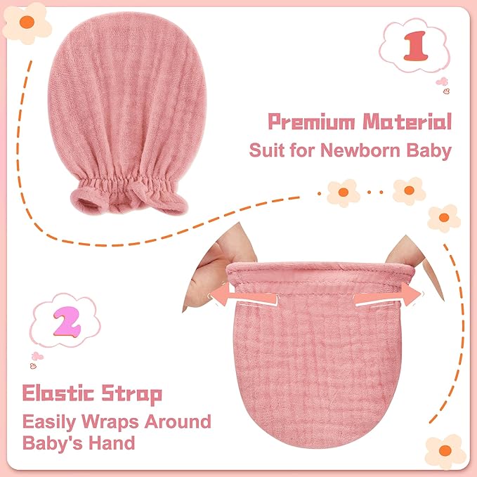 Pro Goleem Muslin Baby Mittens for Newborn, 100% Cotton No Scratch Soft Breathable Gloves for Boys and Girls 0-6 months