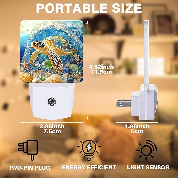 Sea Turtle Night Light, Seashell Ocean Plug-in Nightlight with Dusk to Dawn Auto Sensor for Home Bedroom Hallway Kitchen 0.5W Sleep Friendly Led Lamp for Women Men