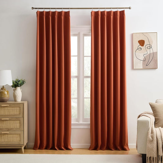 KEQIAOSUOCAI Long Copper Blackout Burnt Orange Curtains for Living Room 2 Panels Sets,Pinch Pleat with Hooks, Thermal Pleated Window Drapes Rustic Western Curtain for Bedroom W40 x L102