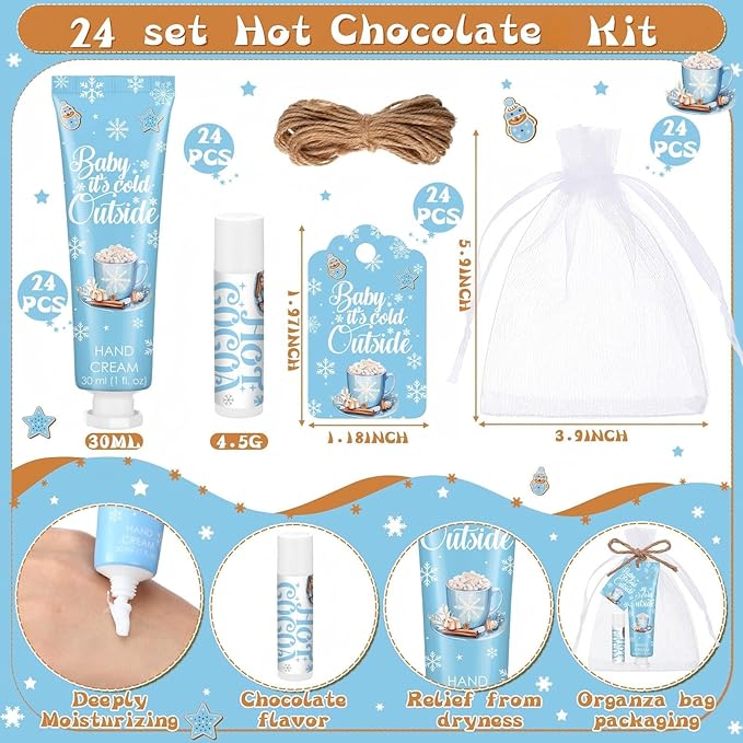 24 Sets Baby It's Cold Outside Baby Shower Hand Creams and Blue Hot Cocoa Lip Balms Gift Sets Winter Wonderland Christmas Party Favors Travel Size Hot Cocoa Bridal Shower Party Supplies for Guests