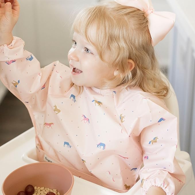 Tiny Twinkle Long Sleeve Bib for Babies & Toddlers – Waterproof Smock Bib for Eating – Machine Washable & Mess-Proof, Baby Feeding Essential & Shower Must-Have(Unicorn Confetti, 6–24M)