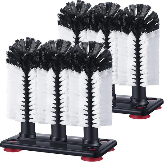 Havawish 2 Pack Water Bottle Cleaning Brush with Suction Base, 3 Head Bristle Bar Glass Washer for Sink, Cup Washer Brush Cleaner for Bar Beer Cup, Wine Glass(7.3 x 3.7 x 7.5)