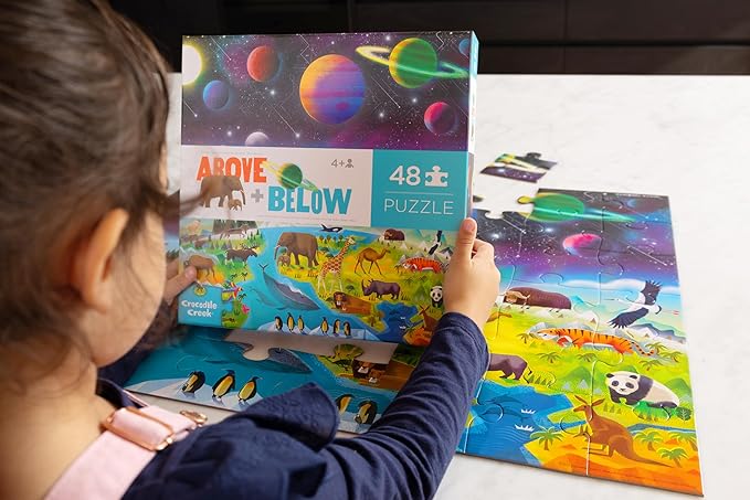 Crocodile Creek Above + Below 48-Piece Jigsaw Floor Puzzle - Fun Floor Puzzles for Kids Ages 4-8 - Earth & Space - 27 x 20 inches Finished