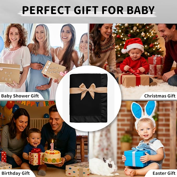 Pro Goleem Fleece Baby Blanket with 2 Inch Satin Trim Soft Anti-Static Plush Blanket for Boys and Girls Christmas Baby Gifts for Babies Black 30''x40''