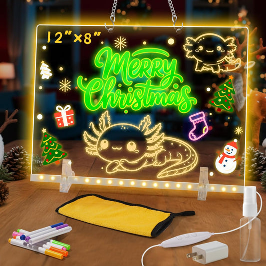 Lumiboard Led Drawing Board with 7 Colors,12"X8" Acrylic Dry Erase Board with Light, Include Adapter, Hanging Chain, Led Drawing Board for Kids with Stand,Birthday and Christmas Gifts for Kids