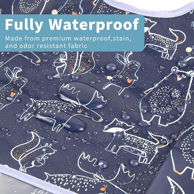 Long Sleeve Bibs For Babies 6-24 Months Full Coverage Shirt Bib for Baby Boys Girls Waterproof Smock Bibs with Sleeves Toddler Mess Free Bib for Eating with Pocket, 3 Pack