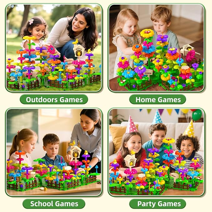 112 Pcs Flower Garden Toy,Toddler Girl Toys 3-4 Years Old Girls Gardening Building Gifts Set Best Educational Learning Fine DIY Crafts Stem Construction Stacking Kit,for 3 4 5 6 7 Year Kids Birthday