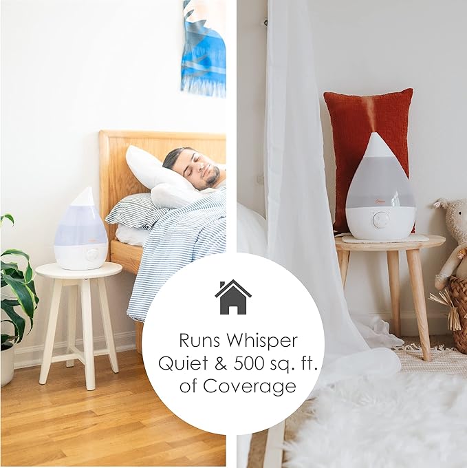 Crane White Drop Ultrasonic Cool Mist Teardrop Humidifier, 1 Gallon Tank, Baby Humidifier for Nursery, Bedroom, Plants, Office, Adjustable Mist Levels