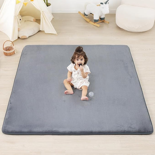 1.3" Thick Baby Floor Play Mat 50x50, Basic Padded Foam Mat for Tummy Time Crawling, Non Slip Cushioned for Babies Toddlers Infants Kids (Dark Grey)