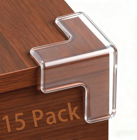 Transparent Corner Protectors - Baby Safety Edge Guards for Furniture, Clear Sharp Corner Covers for Dining Table Baby Proofing (15 Pack T-Shaped)