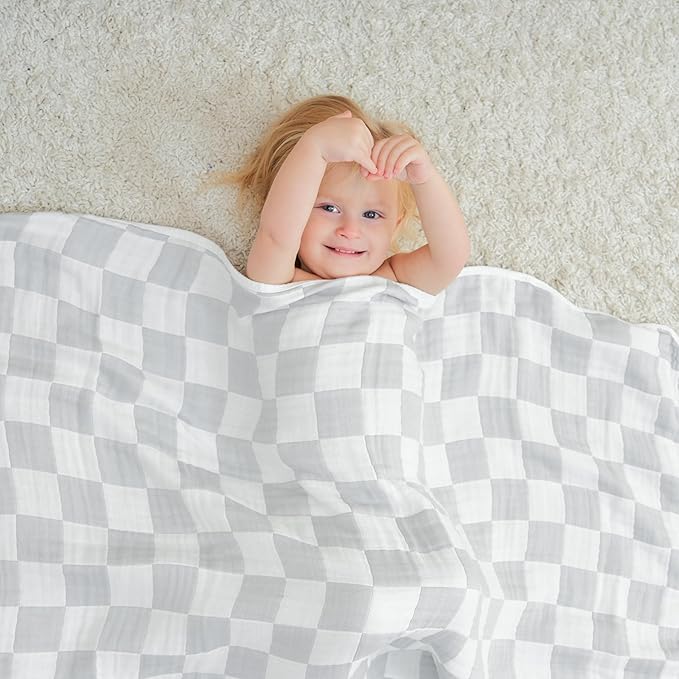 Ultra-Soft Muslin Baby Blanket (43x43 Inches,Grey Checkered,1-Pack)
