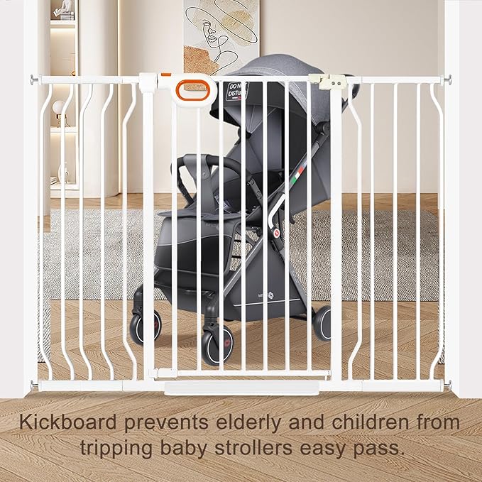 owlie 37.4" Extra Tall Wide Baby Gate for Stairs Doorways,66-75 Inch Extra Large Long Baby Gate with Door Indoor Safety Metal Pressure Mounted Pet Gate with Walk-Thru Auto Close, White