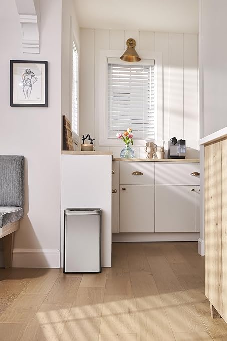 ELPHECO Stainless Steel Office Trash Can 6.6 Gallon Motion Sensor Garbage Bin Rectangular Automatic Touch Free Waste Bin for Hotel and Living Room