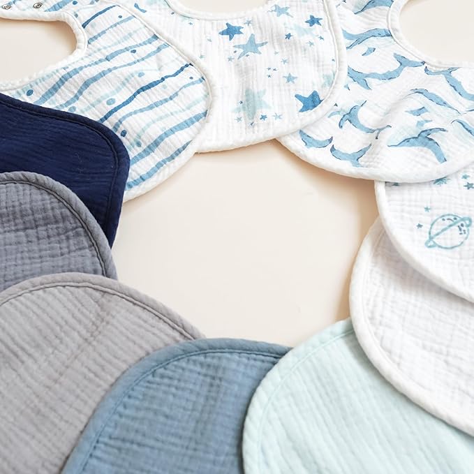 Konssy 10-Pack Muslin Baby Bibs, Soft Cotton Bandana Bibs for Drooling & Teething, Unisex Solid Colors for Boys & Girls, Newborn & Infant