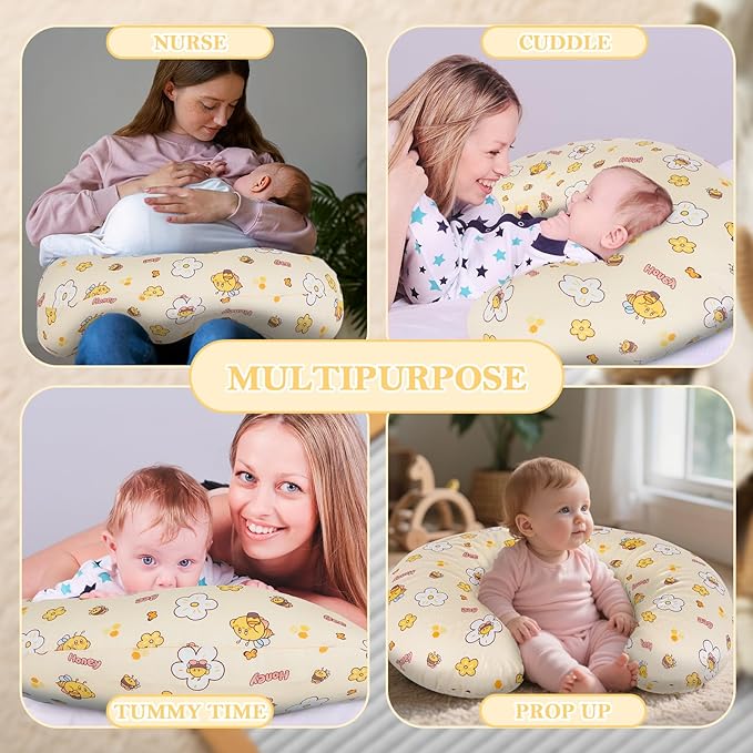 Nursing Pillow & Breastfeeding Pillow – Ergonomic C-Shape for Breastfeeding & Bottle Feeding, Breathable with Washable Cover, Tummy Time & Sitting Support (0-18Months)