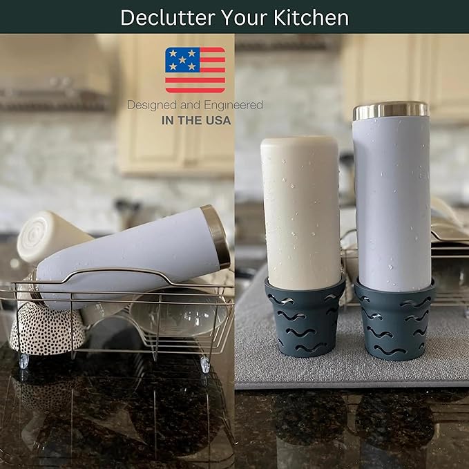 Kuppy Silicone Water Bottle Drying Rack - Fast-Dry Bottle Dryer for 20-64oz Cups - Reusable Food Storage Bag Drying Rack - Compatible with Stanley, Owala, Stasher (Green, 2-Pack)