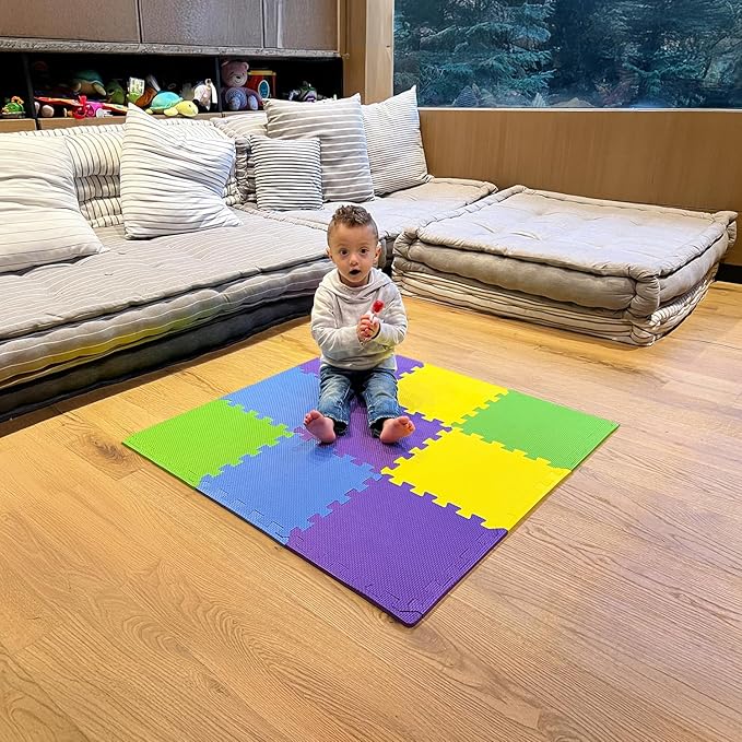 MioTetto Baby Play Mat, Comfortable Tummy Time Mat – Portable Foam Floor Tiles, Safe baby mat for floor for Crawling & Development, Soft play mat for babies 0-6 months, Stylish interlocking foam tiles