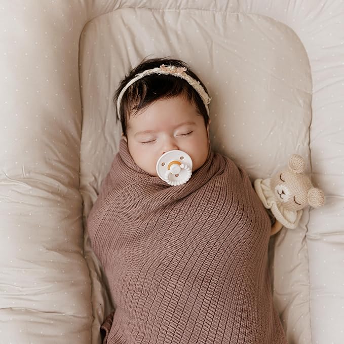 Organic Ribbed Swaddle Blanket for Boys & Girls - 100% Luxury Organic Soft Cotton Knit Warm Cozy Cuddle Stroller Blanket for Newborns, Infants, & Toddlers (Sky Blue)