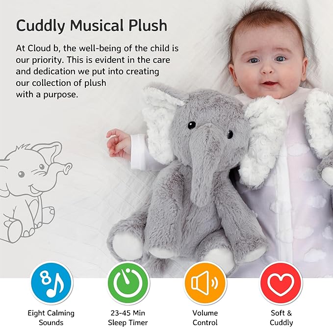 Cloud b Sound Machine with White Noise Soothing Sounds | Cuddly Stuffed Animal | Adjustable Settings and Auto-Shutoff | Elliot Elephant™