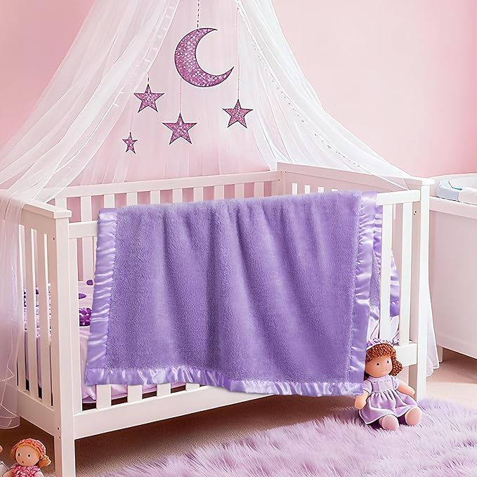 Pro Goleem Fleece Baby Blanket with 2 Inch Satin Trim Soft Plush Blanket for Boys and Girls for Babies Purple 30''x40''