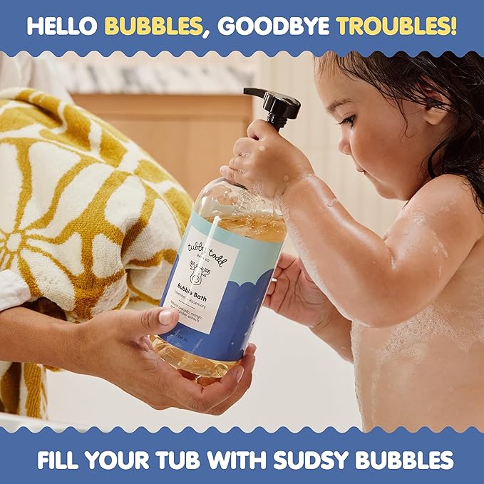 TUBBY TODD Bubble Bath for Kids, Toddlers & Babies - Hypoallergenic, Non-Irritating Sensitive Skin Bubble Bath - 2 Pack, 25 fl oz & 8 fl oz - Sweet Quince & Honeysuckle