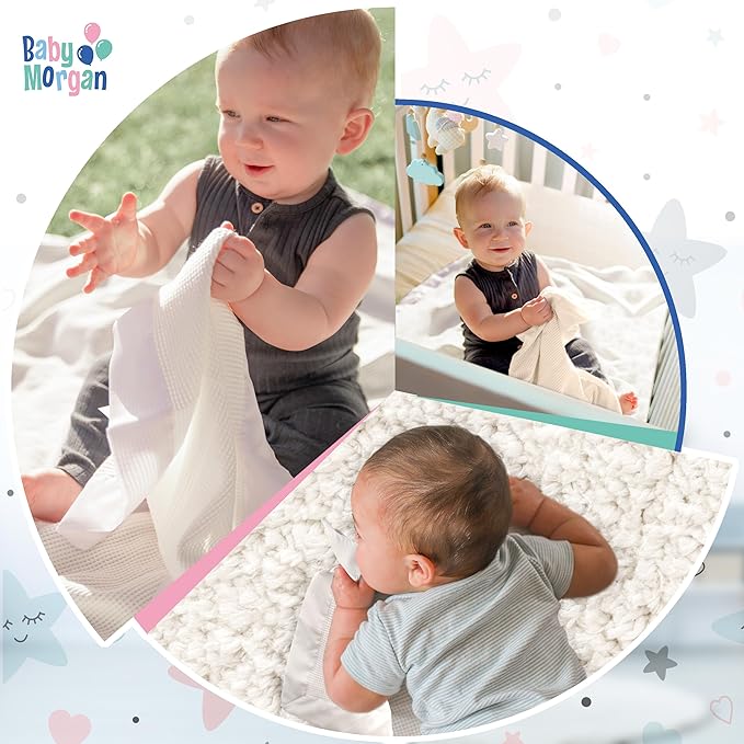 Thermal Waffle Knit Baby Blanket - Soft Breathable Mini Blanket for Newborns and Infants - Toddler Blankey for Strollers, Travel, Naptime, Nursery and More - 18" x 20" (White, Satin Trim)