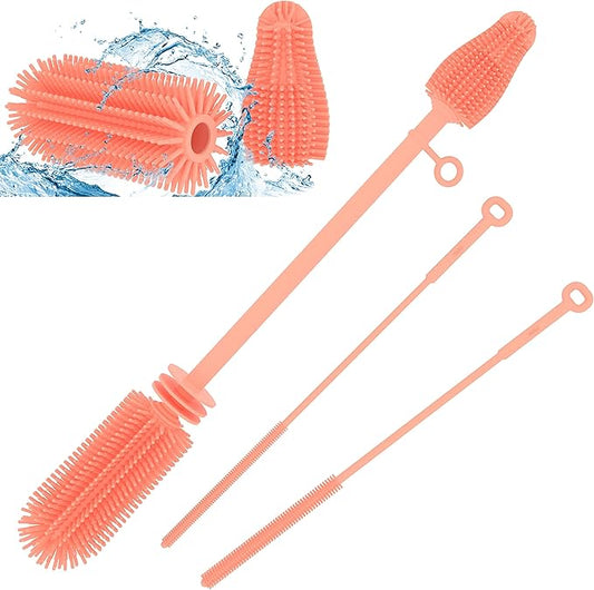 Silicone Baby Bottle Brush and Straw Cleaner Brush Set,Silicone Fully Encased Dish Brush,Versatile Deep Cleaning Long Water Bottle Brushes,Heat Resistant Sturdy Kitchen Brush,Hangable Cup Brush