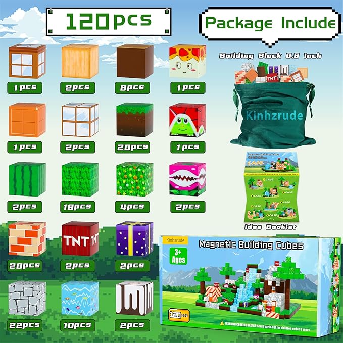 Magnetic Blocks - 120PCS Magnetic Building Blocks Toys,Toddler Montessori Game Creative Construction Toys for Boys Girls,Magnet Tiles Cubes STEM Sensory Toys Birthday Gift for Kids Ages 4 5 6 7 8 9 10