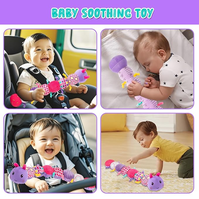 Baby Stuffed Animal Toys for 0-6 6-12 Months, Baby Musical Caterpillar Tummy Time Toys for Babies 3 6 9 12 18 Months, Newborn Infant Sensory Toys Gifts for 1 2 Year Old Boys Girls