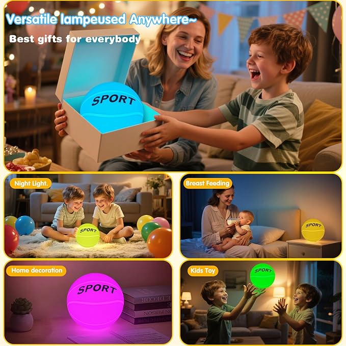 Glow in The Dark Basketball Silicone Night Light for Kids, Rechargeable 5.9 Inch Ball Night Lamp 9 Colors Dimmable with Remote and Timer, Light Up Basketball Gifts for Boys 8-12 Girls Men