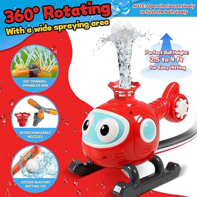 2 in 1 Water Sprinklers T Ball Set for Kids & Toddlers, Outdoor Baseball and Spray Play Toy, Backyard Summer Yard Games, Connects to Garden Hose, Fun Water Toys for Lawn, Pool or Party Activities
