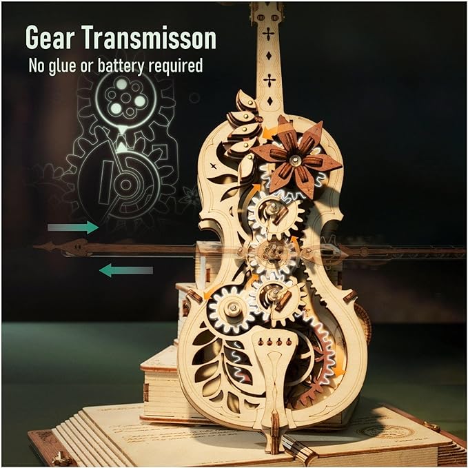 ROKR 3D Puzzles for Adults 1:5 Scale Cello Model Kit with Base 199pcs Wooden Music Box Building Kit Desk Gift for Men Women Hobby for Adults