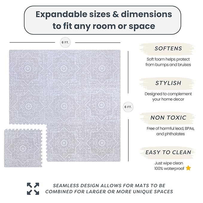 Baby Play Mat for Floor - Layla (6x6ft) - Premium EVA Foam Play Mat for Babies & Toddlers (Ages 0-5+) - Non-Toxic Playmat for Tummy Time, Crawling & Playroom - Stylish & Comfortable