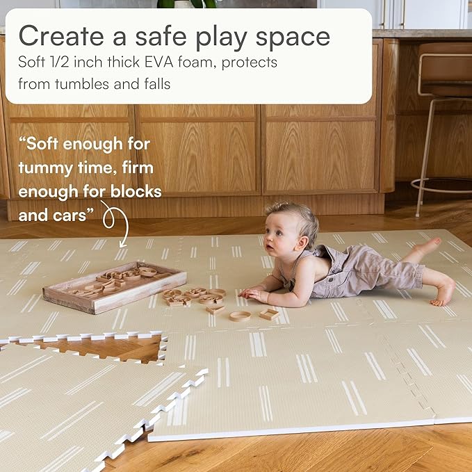 Lillefolk Baby Play Mat – 6x8ft Old White | Soft Non Toxic Premium Foam Mat for Tummy Time, Crawling & Playroom – Waterproof Mat for Babies & Toddlers (12 Tiles)